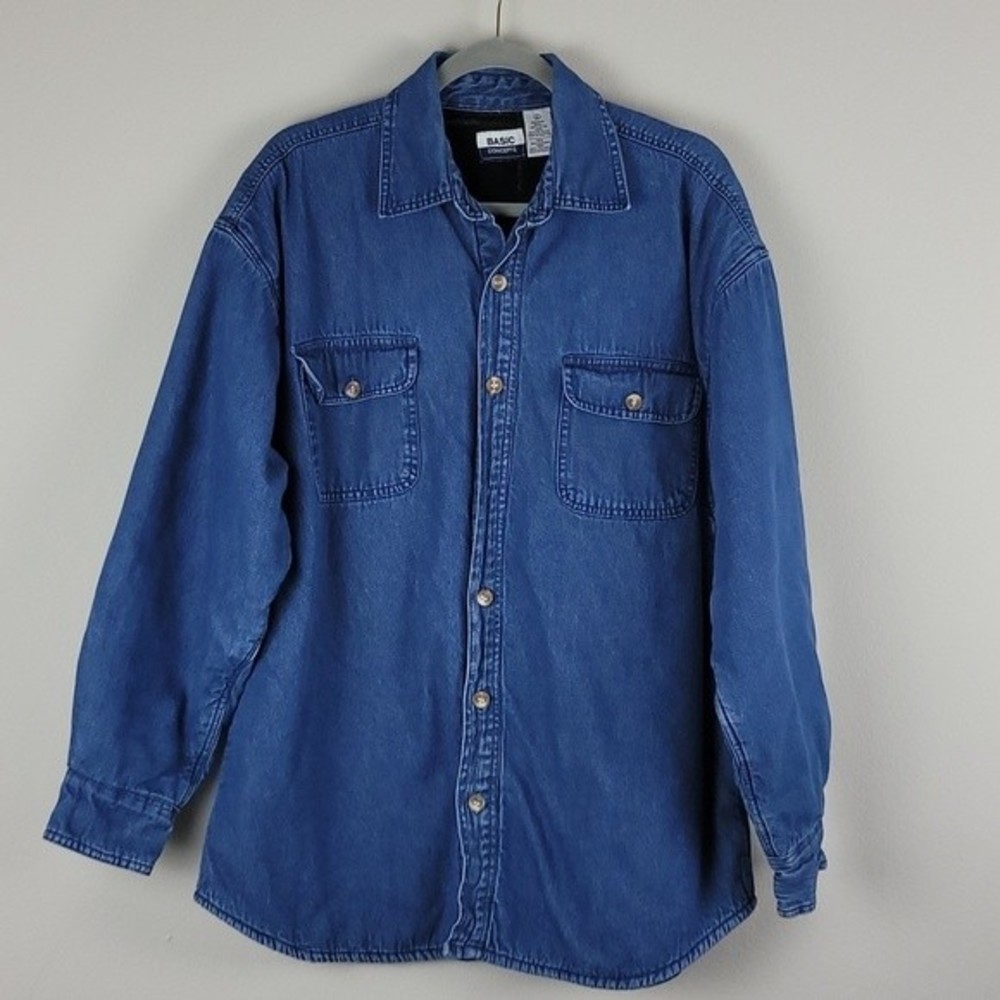 Basic Concepts chambray fleece lined shaket L Vintage Y2K Shirt Jacket